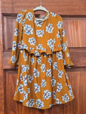 Old Navy Mustard Floral Ruffle Hem Dress